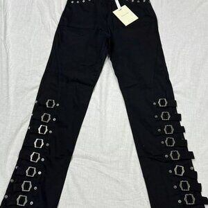 Womens iconic John Galliano Designer buckle leg pants in classic black